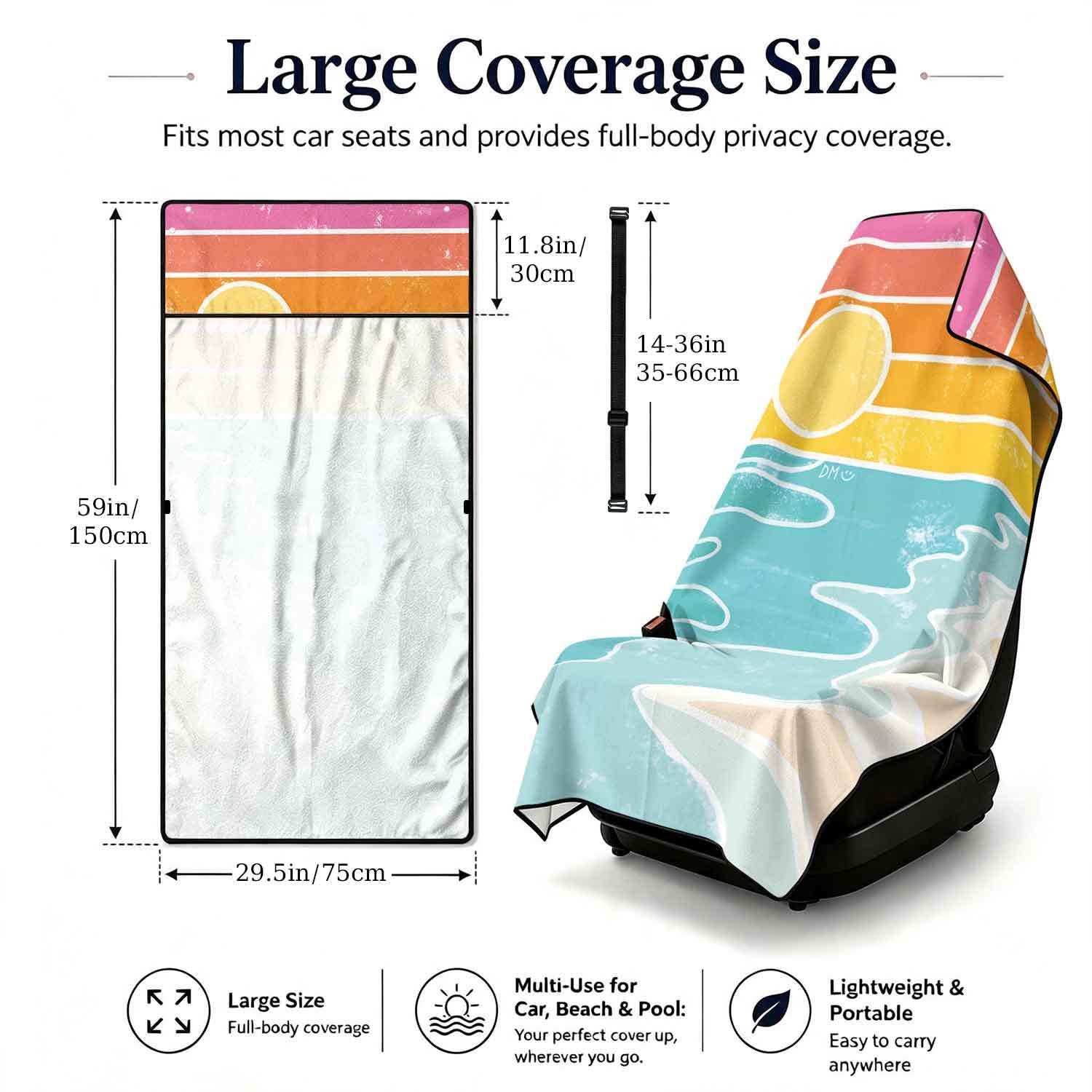 Printed bath towel and car seat cover 2-in-1, ultra-fine fiber outdoor beach and car dual-use universal seat cushion