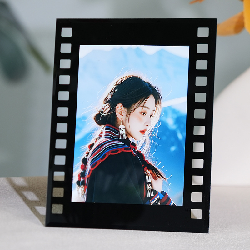 Retro black glass 6-inch 6-inch photo frame horizontal frame 7-inch 7-inch film and television high-end crystal photo vertical table