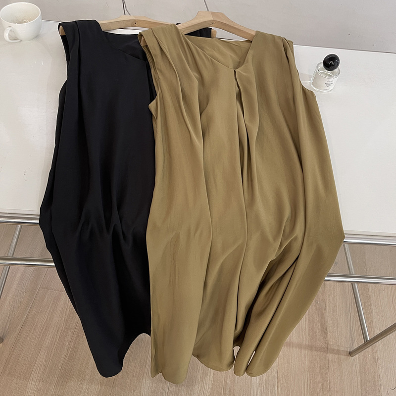 High-End Tencel Accordion Pleat Design Vest Long Skirt for Women 2025 Summer New Design Flesh-Covering Dress High-End Tencel Accordion Pleat Design Vest Long Skirt for Women 2025 Summer New Design Flesh-Covering Dress