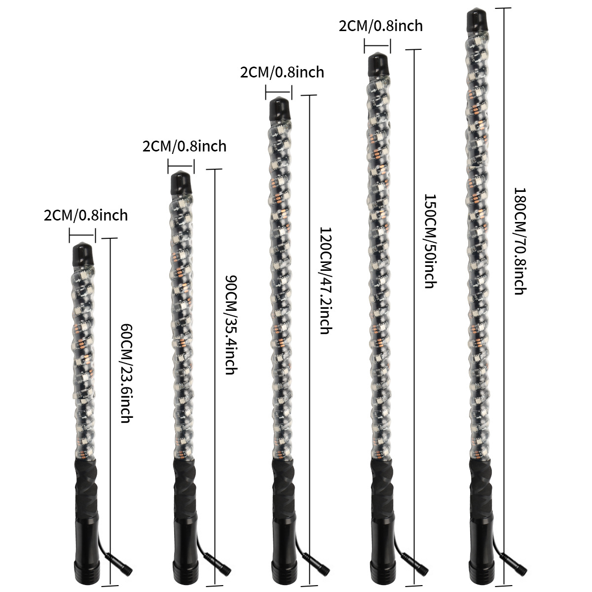 Off-Road Vehicle Atv Led Flagpole Light Rear Trunk Warning Light Car Spiral Running Light Decorative Light Suv Antenna Light