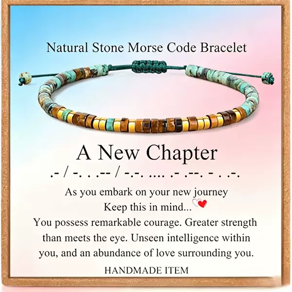 Cross-Border 2*4 Natural Stone Morse Code Spacer Bead Bracelet Bohemian Style Adjustable Woven Bracelet