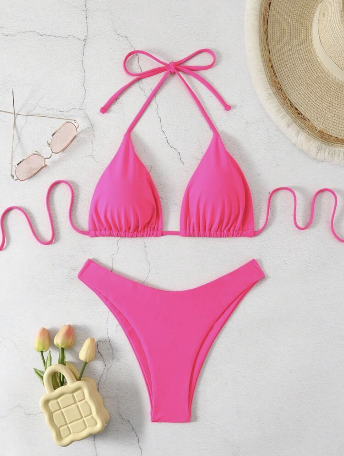 Women's Clothing Tie Up Bikini Swimsuit Solid Color Two Piece Sexy Women's Clothing Swimwear_ecoleips.com