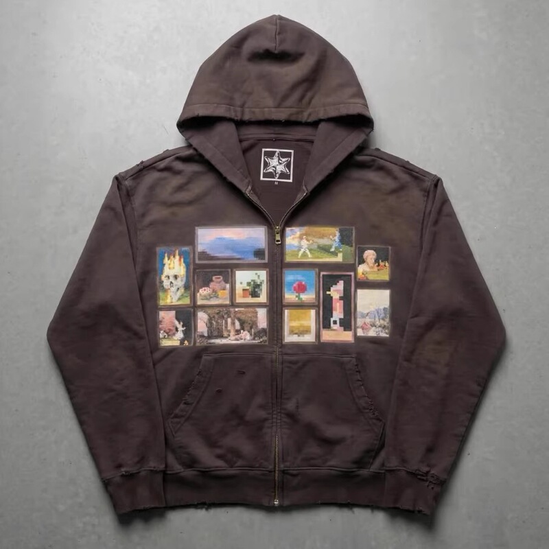 2026 New European and American Cross-Border Ins Printed Sweatshirt Short Hoodie Versatile Zip-Up Jacket 2026 New European and American Cross-Border Ins Printed Sweatshirt Short Hoodie Versatile Zip-Up Jacket