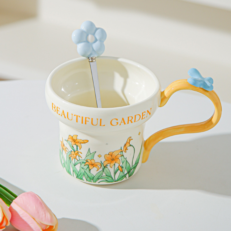 Taza de cerámica floral clásica taza de agua casera taza de desayuno taza de café de chicas taza de menú de la tarde regalo