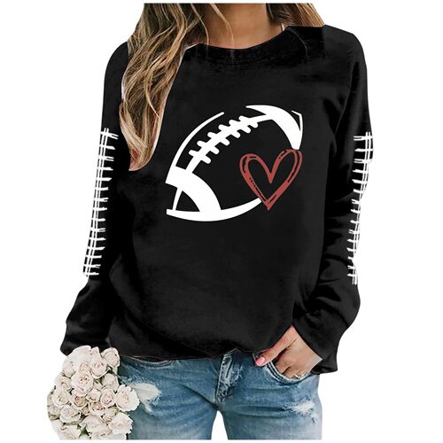 New Women's Sports Shirt Rugby Print Hooded Sweatshirt Crew Neck Long Sleeve Casual Sweatshirt