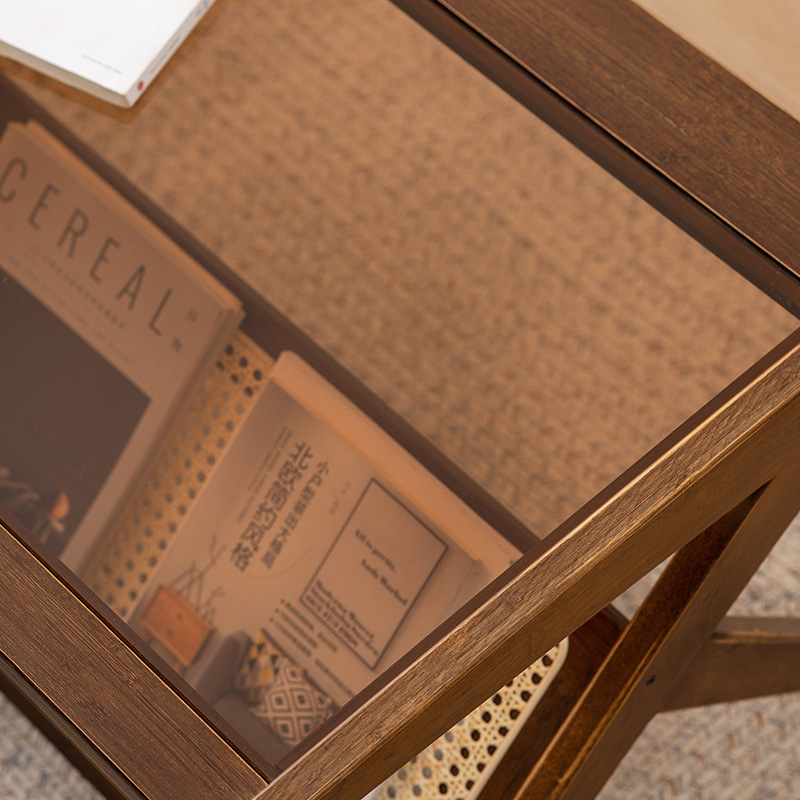 Mesa de café sala de estar casa pequeño apartamento retro color Internet celebridad mesa de vidrio de ratán rectangular japonés simple mesa de té