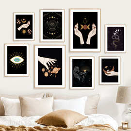 巫术水晶球蛇月亮邪恶之眼吉普赛女孩帆布画客厅家居装饰画芯图片