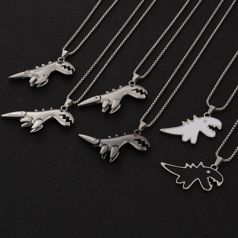 Necklace high-end black dinosaur hip-hop sweater chain design sense niche titanium steel pendant personality trendy_voghion.com