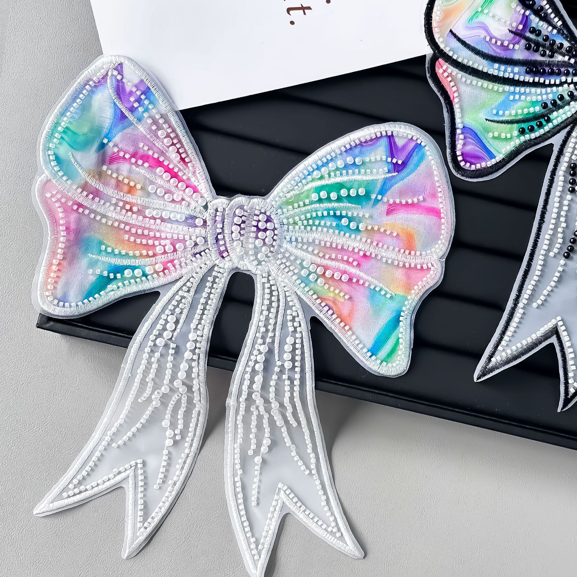 Dimensional fantasía tela de encaje de arco pegatinas de ropa gorras accesorios bordados insignia pegatinas de tela
