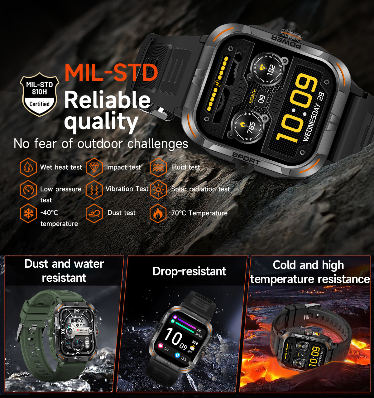 Montre connectée outdoor avec écran tactile AMOLED 1,97 pouce, Bluetooth, appels et lampe torche._voghion.com