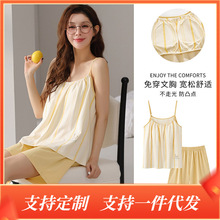 带胸垫吊带睡衣女士夏季拉架纯棉薄款无袖性感宽松大码家居服套装