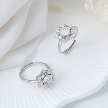 戴妃款戒指空托镶嵌8mm玉石翡翠圆形宝石绿松石戒面圆形戒托饰品