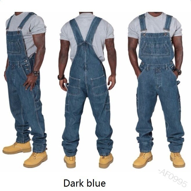 Cross-Border Export European and American Amazon New Men's Overalls Fashionable Multi-Flap Pocket Pants Loose Denim Pants Af0995