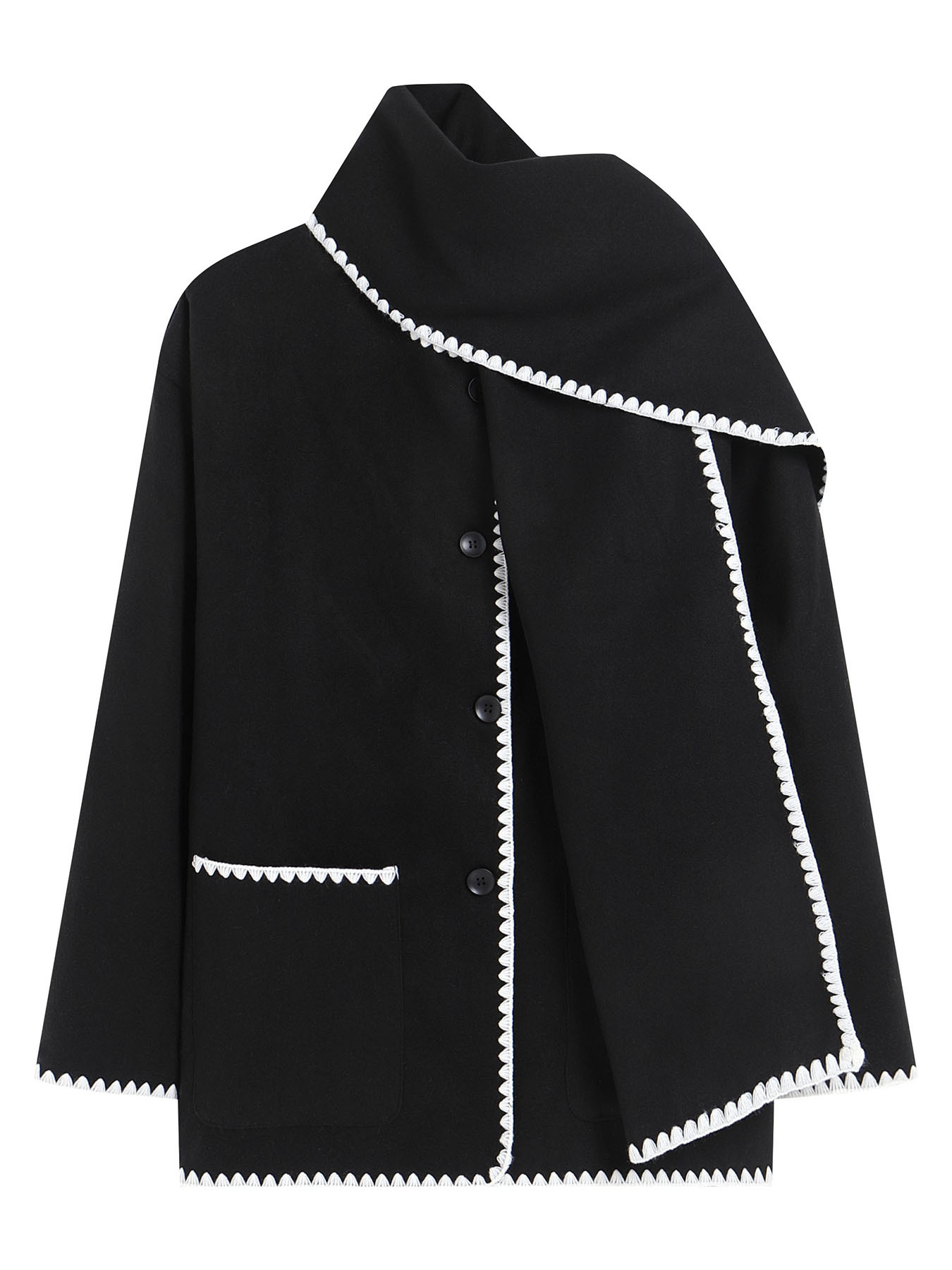 Damenbekleidung Herbst Neue Stil Shell Bestickte Paspel Mode Lässig Lose Einfarbig Woll Top Schal_voghion.com