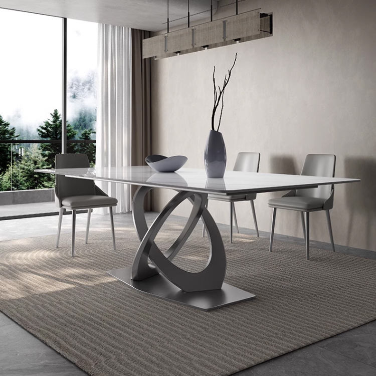Taller casero minimalista italiano New Rock placa mesa de comedor y silla combinación de luz de lujo de alta gama brillante pequeño apartamento mesa de comedor rectangular