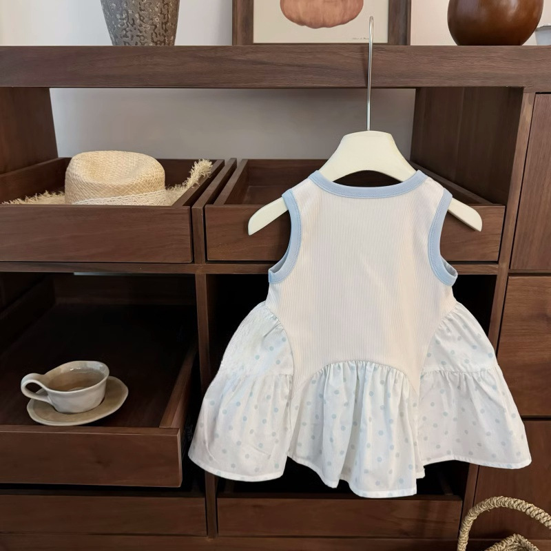 [Xianning Seven] Ropa para niños coreanos, niña, bordado, estilo occidental, lunares, falda de cola de pez irregular, falda de chaleco de princesa