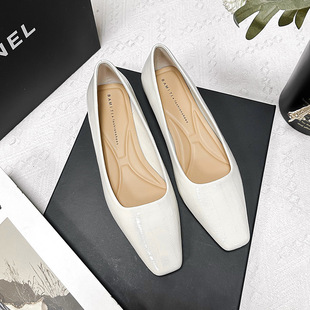 291-1 Joker Shallow Mouth Shoes Women's Spring New Small Square Head Flat Bottom Soft Leather Women's Shoes