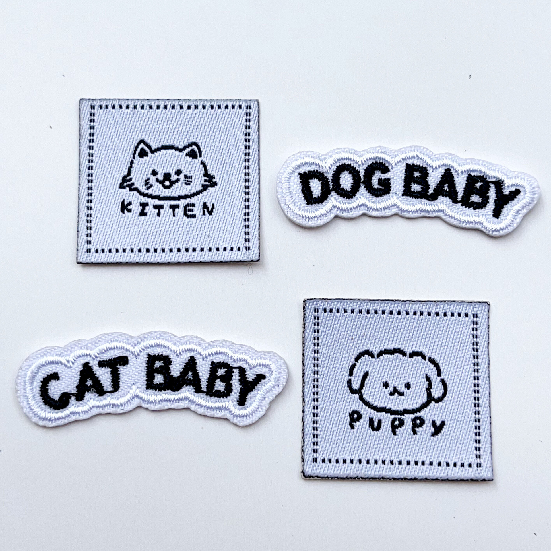 服装辅料猫狗DOG CAT BABY刺绣花章别针胸款织麦织唛标自粘胶布标