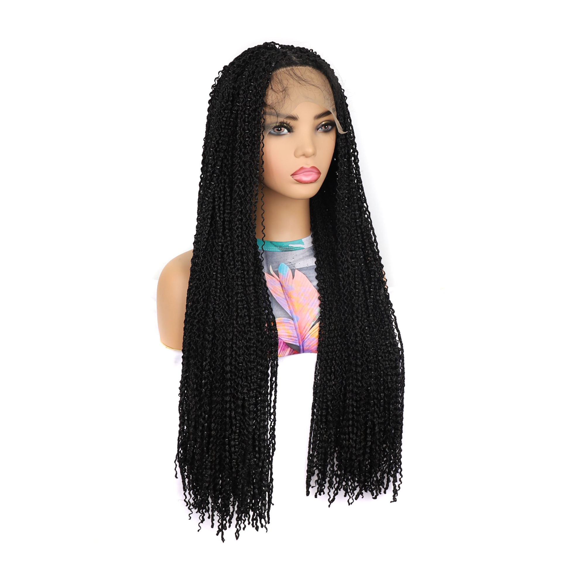 Synthetische Perückenfaser vorne pflegend. Gebogenes Spitzenperückenstirnband mit schmutzigen Zöpfen_voghion.com