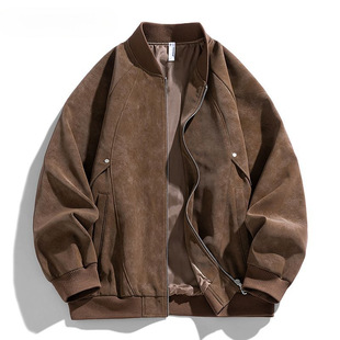 American Retro Brown Lapel Leather Jacket Men's Melard Suede Couple Jacket Ins