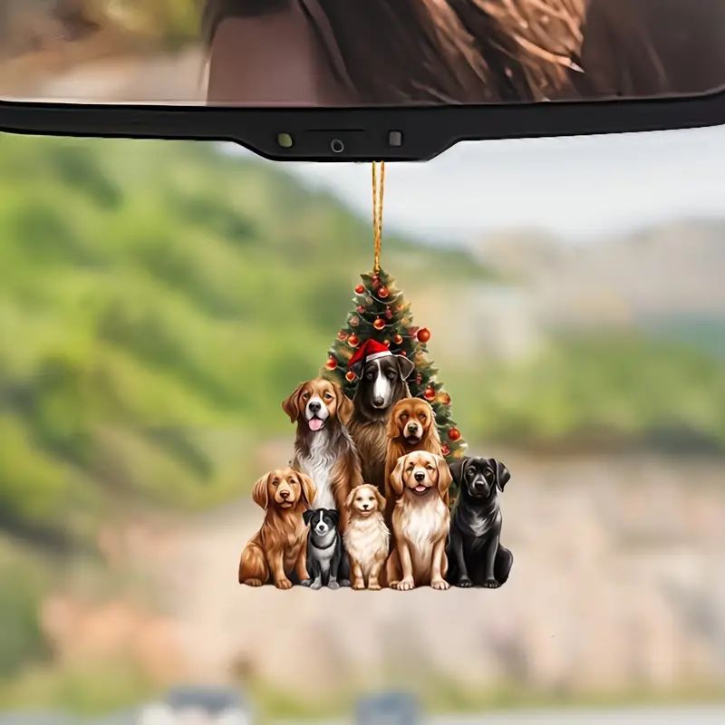 Transfronterizos 2D acrílico plano caricatura Navidad perros adornos colgantes de automóviles