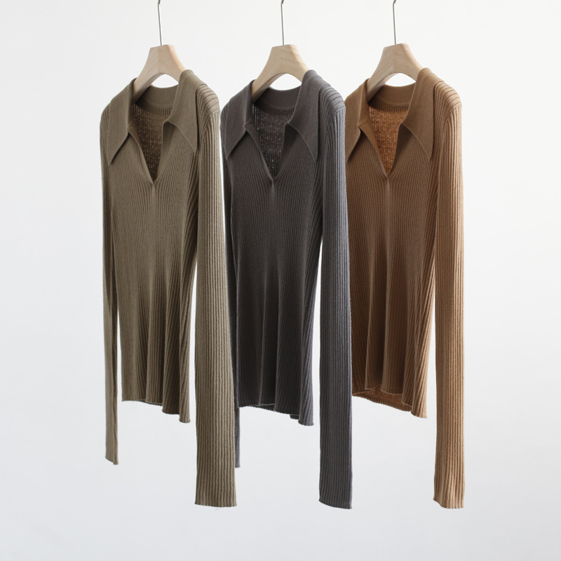 Autumn and Winter Fashionable French Point Collar Sweater Long-sleeved Solid Color Slim-fit Slimming Stylish Pullover Top Autumn and Winter Fashionable French Point Collar Sweater Long-sleeved Solid Color Slim-fit Slimming Stylish Pullover Top