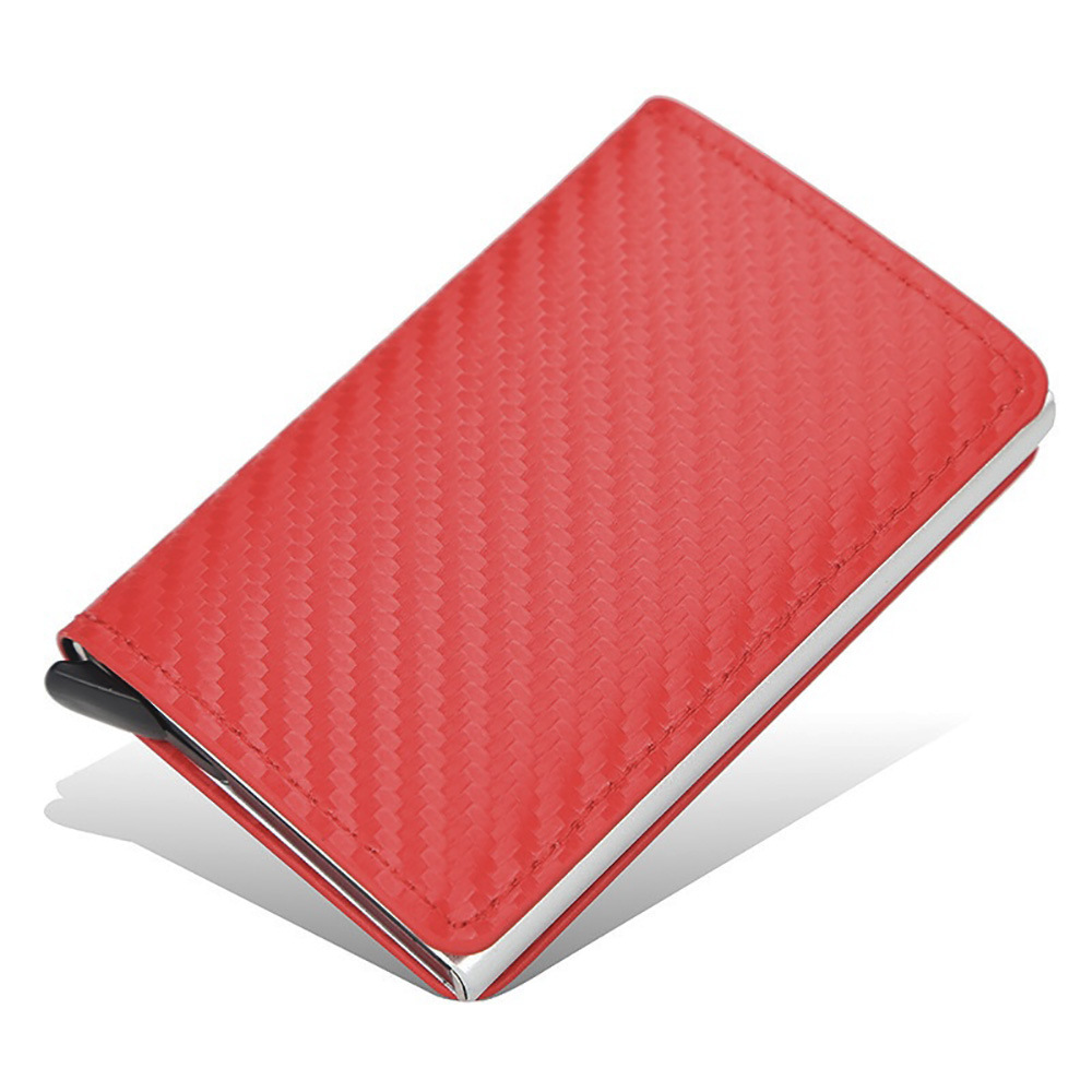 Titular de la tarjeta de fibra de carbono AliExpress antirrobo cepillo RFID Tarjeta de bala automática de aleación de aluminio PU titular de la tarjeta de la cartera