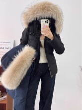 轻奢貉子大毛领收腰版羽绒服女短款2025新款秋冬加厚修身保暖外套