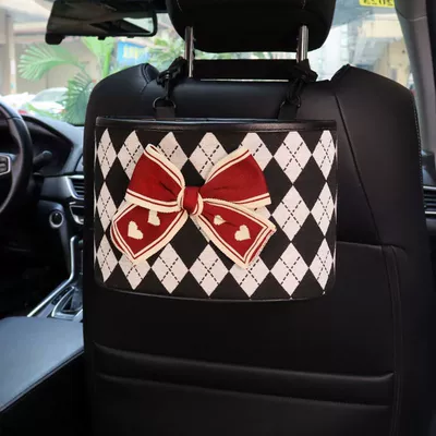 Car storage bag/box seat back-mounted storage bucket - red-peach-heart-bow-rhombus-chair-back-storage-bucket