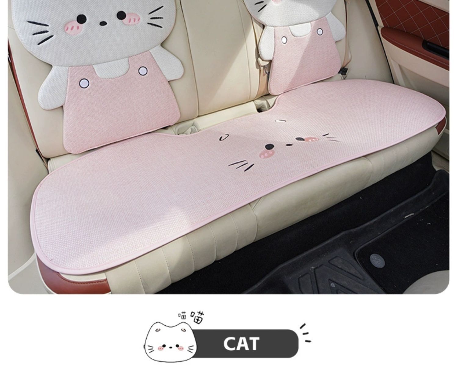 Car Seat Cushion, Suitable for All Seasons, Linen, Skin-Friendly, Breathable, Single-Piece Cartoon Cute Girl Seat for the Back Seat of the Car