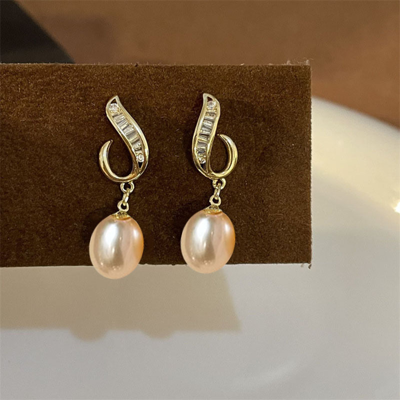 사랑의 물방울 진주 귀걸이 (핑크 진주)