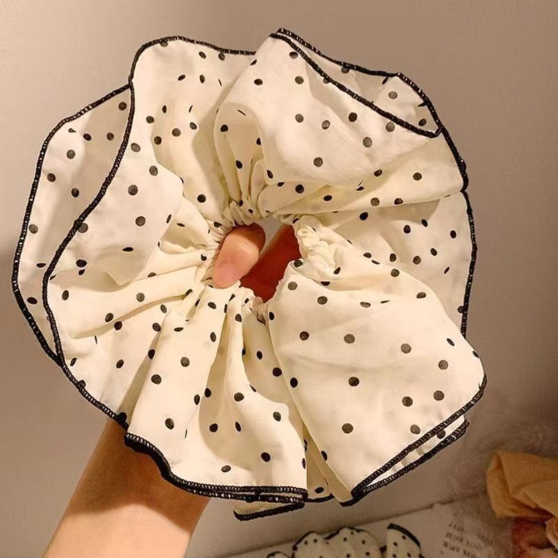 5657 더블 레이어 스몰 도트 헤어타이-베이지 (25cm)