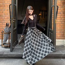 LS 优雅v领拼接格纹修身连衣裙 广州十三行25秋冬新品女装61189#