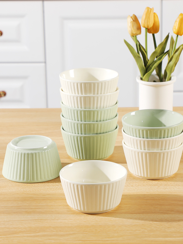 Bowl Set for Home Use, 10-Piece Ceramic Rice Bowls, Cream-Style Bowls, Affordable Small Bowls, New Model Dining Bowl and Plate Set