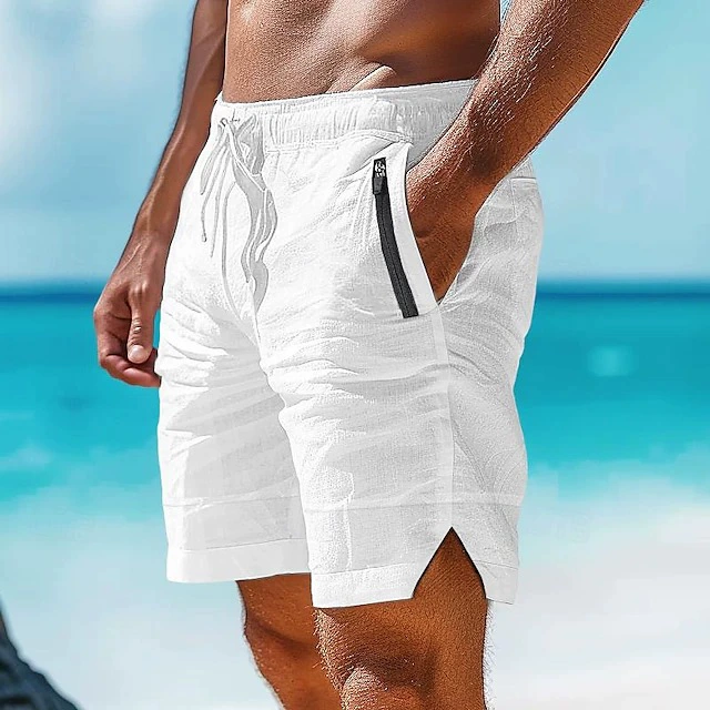 2024 мужские шорты льняные летние пляжные шпагаты эластические талии простые удобные и дышащие