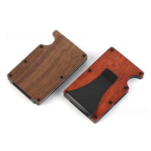 Factory Foreign Trade Wholesale Solid Wood Card Case Aluminum Alloy Credit Card Holder RFID Men's Metal Money Clip Customizable