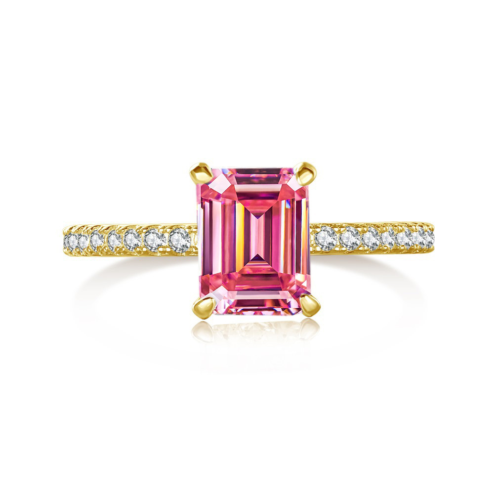 2 quilates esmeralda corta rosa color anillo de piedra de moissanita plata esterlina S925 anillo de fila correa de boda certificado GRA