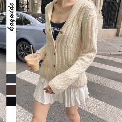迪芸欧美休闲简约纽扣长袖衬衫外套毛织女装2025秋冬亚马逊独立站