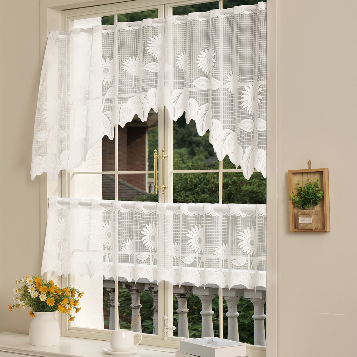 Amazon transfronterizo de urdimbre de encaje media cortina de tela de barra de cocina sala de estar cortina de sombreado de tela TEMU