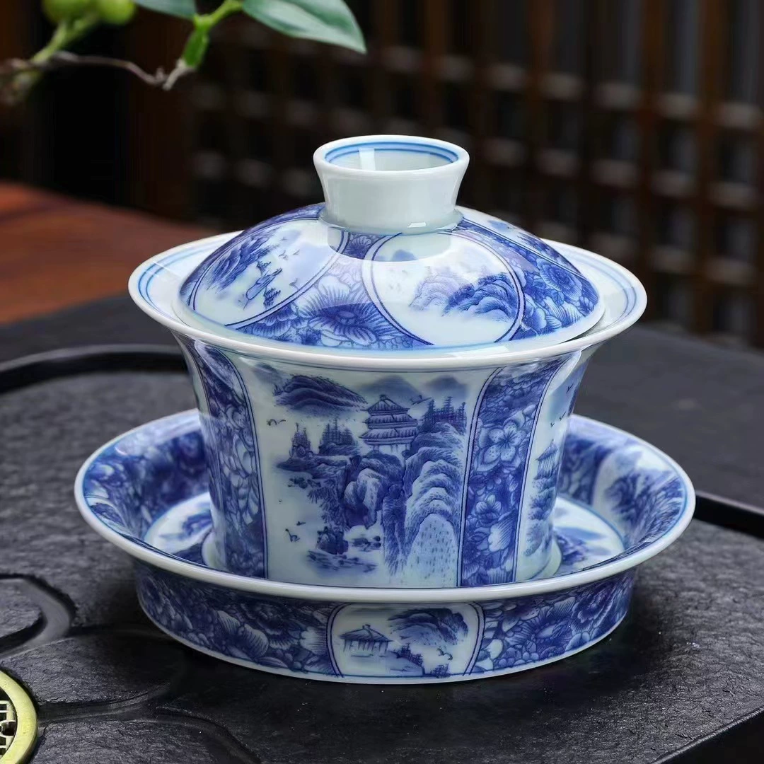 Sansui, blue and white ceramic retro tea cup