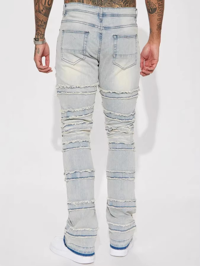 Pantalones de herramienta de vaqueros para hombres, pantalones de estilo rectos de moda europeos y estadounidenses, pantalones elásticos de vaqueros laminados, pantalones de hombre