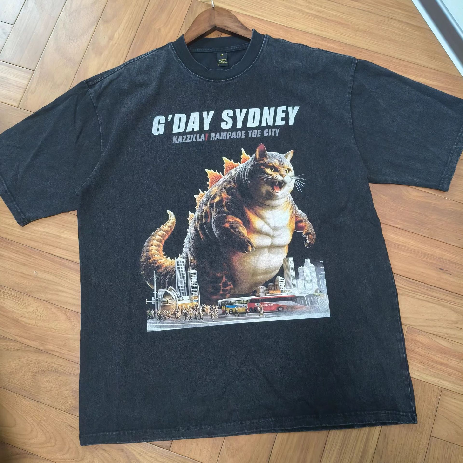 TKPA American street fashion brand heavy cotton small neckline T-shirt for men and women vintage retro wash short sleeve base