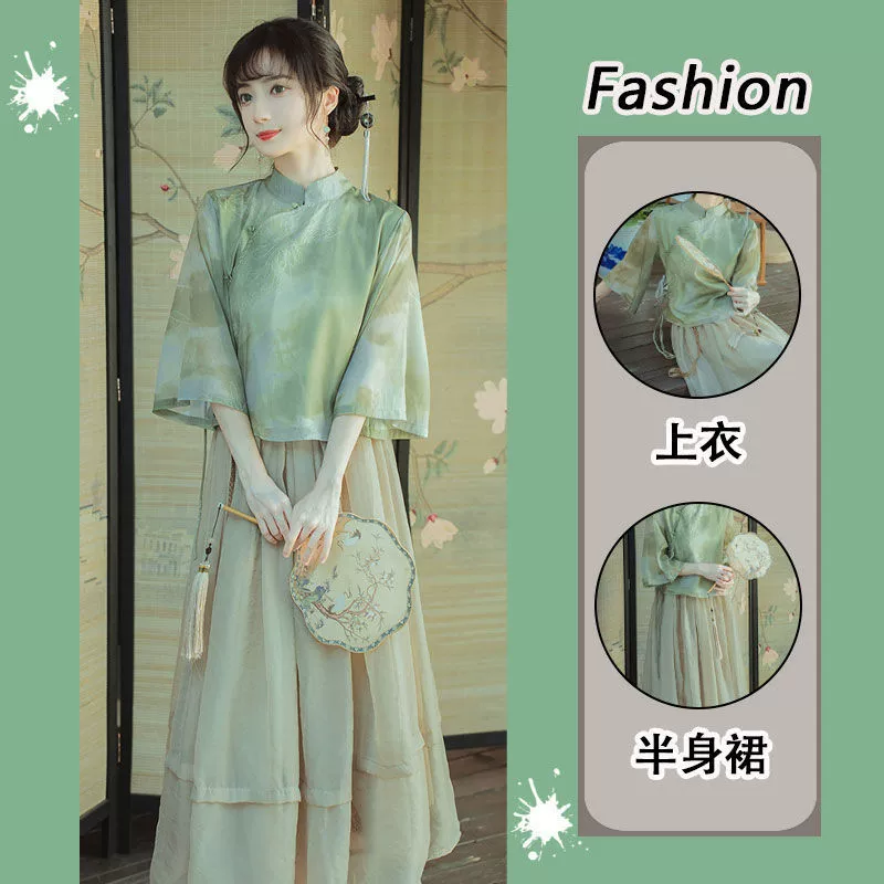 Осень Новый китайский чайный художник Хань одежда Хань элементы Дзен Китайская Республика стиль ретро улучшенное платье Чонсам комплект из двух предметов