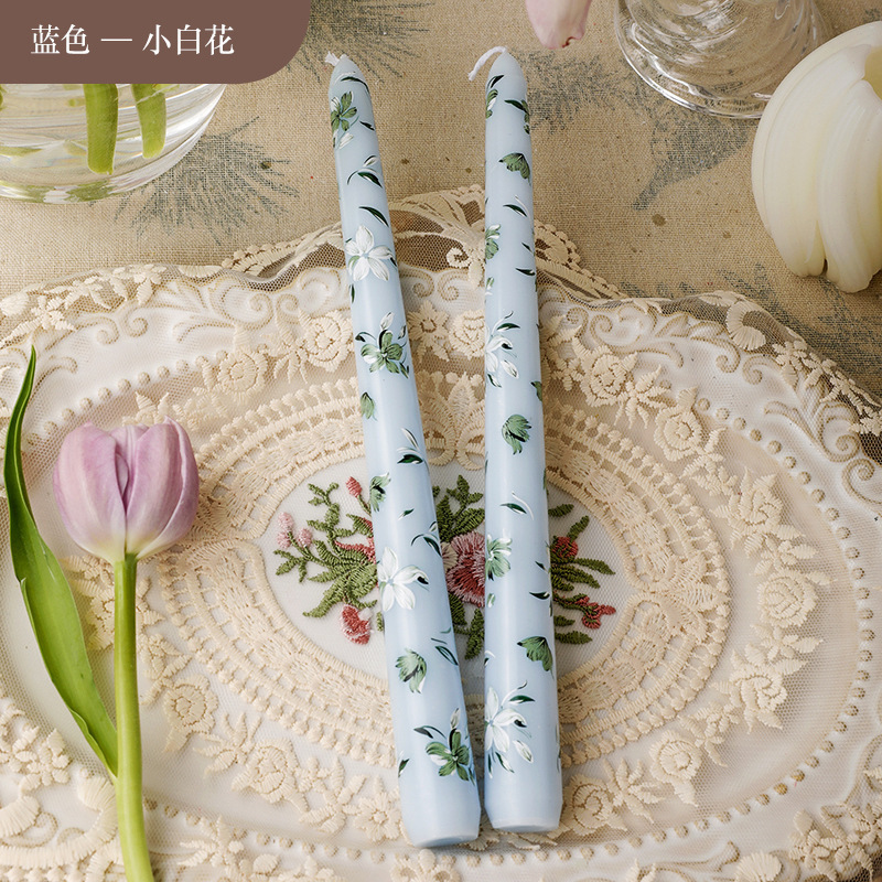 25cm印花长杆蜡烛欧式浪漫烛光晚餐婚庆节日结婚家用跨境无烟蜡烛|undefined