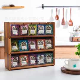 跨境竹制茶叶收纳架可拆卸多层厨房调料架茶水间糖包咖啡储物架