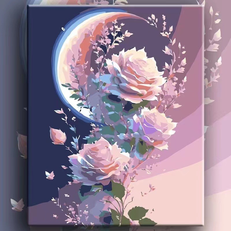 Pintura al óleo digital de bricolaje Rosa hecha a mano relleno de color pintura al óleo curación hecha a mano simple flor sala de estar pintura decorativa Generación de cabello