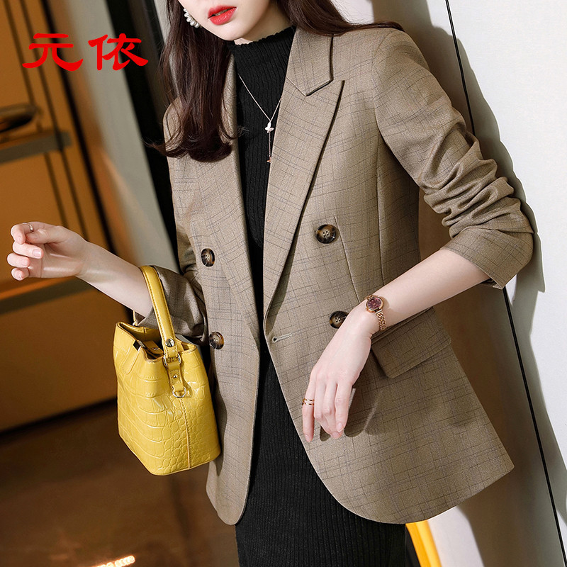 Spring and Autumn New Long Sleeve New Casual Professional Small Suit Women's Top Korean Style British Style Pattern Suit Jacket
