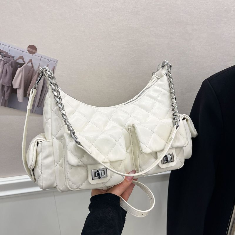 小香风菱格链条包流浪包女高级感小众中古腋下包大容量斜挎托特包|undefined