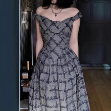 法式少女气质抹胸长裙高腰显瘦礼服格纹长款可拆卸吊带连衣裙女