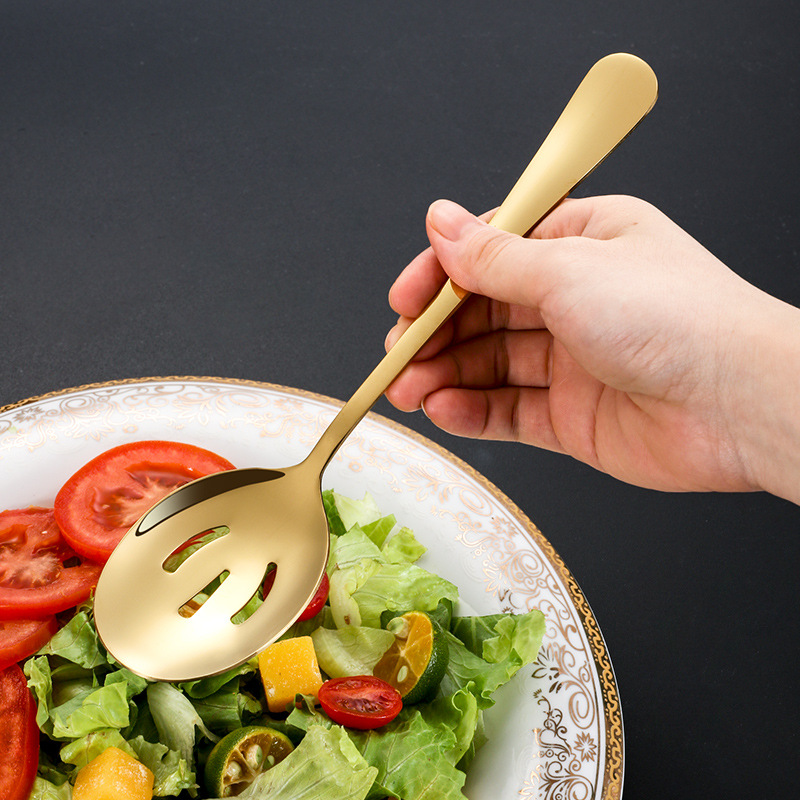 Amazon popular vajilla de acero inoxidable traje público cuchillo, tenedor y cuchara cuchillo de mantequilla pastel de la pala cuchara de servicio Tenedor sopa Shell fugas